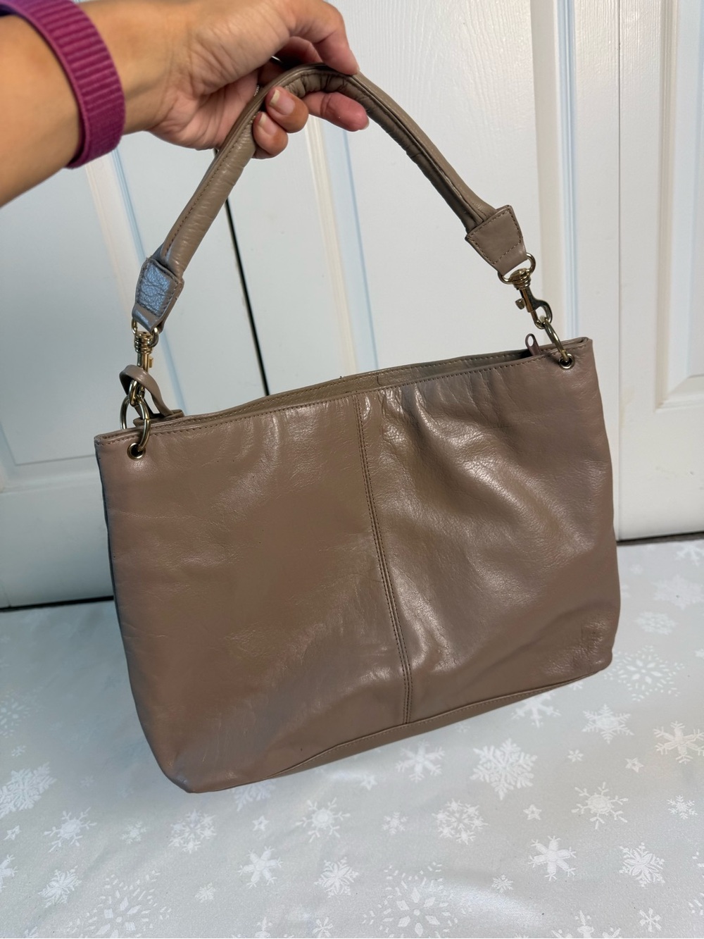 Giani Bernini Taupe Leather Hobo Shoulder Bag Gold Hardware Y2K Slouchy Purse